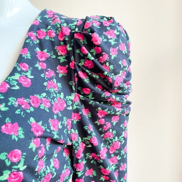 NWT AFRM Revolve Floral Pink Rose y2k Granny Ruched Shoulder Midi Dress  S - Picture 6 of 11